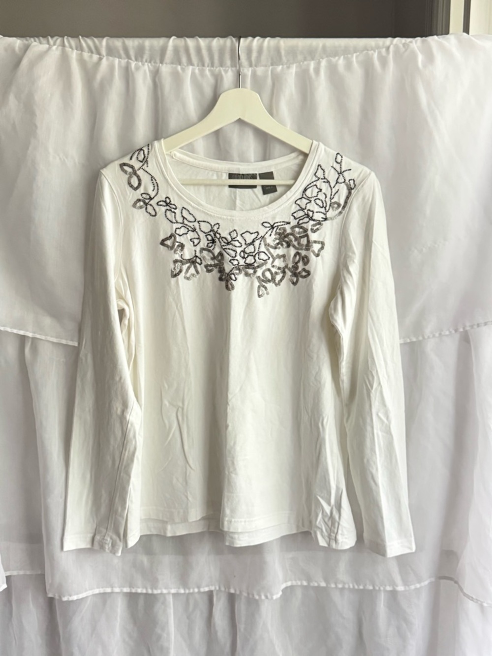 Chico’s Embellished Neckline Long Sleeve Top